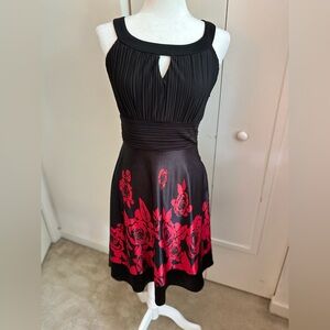 Venus black silky dress and red floral pattern on the bottom - size: 4